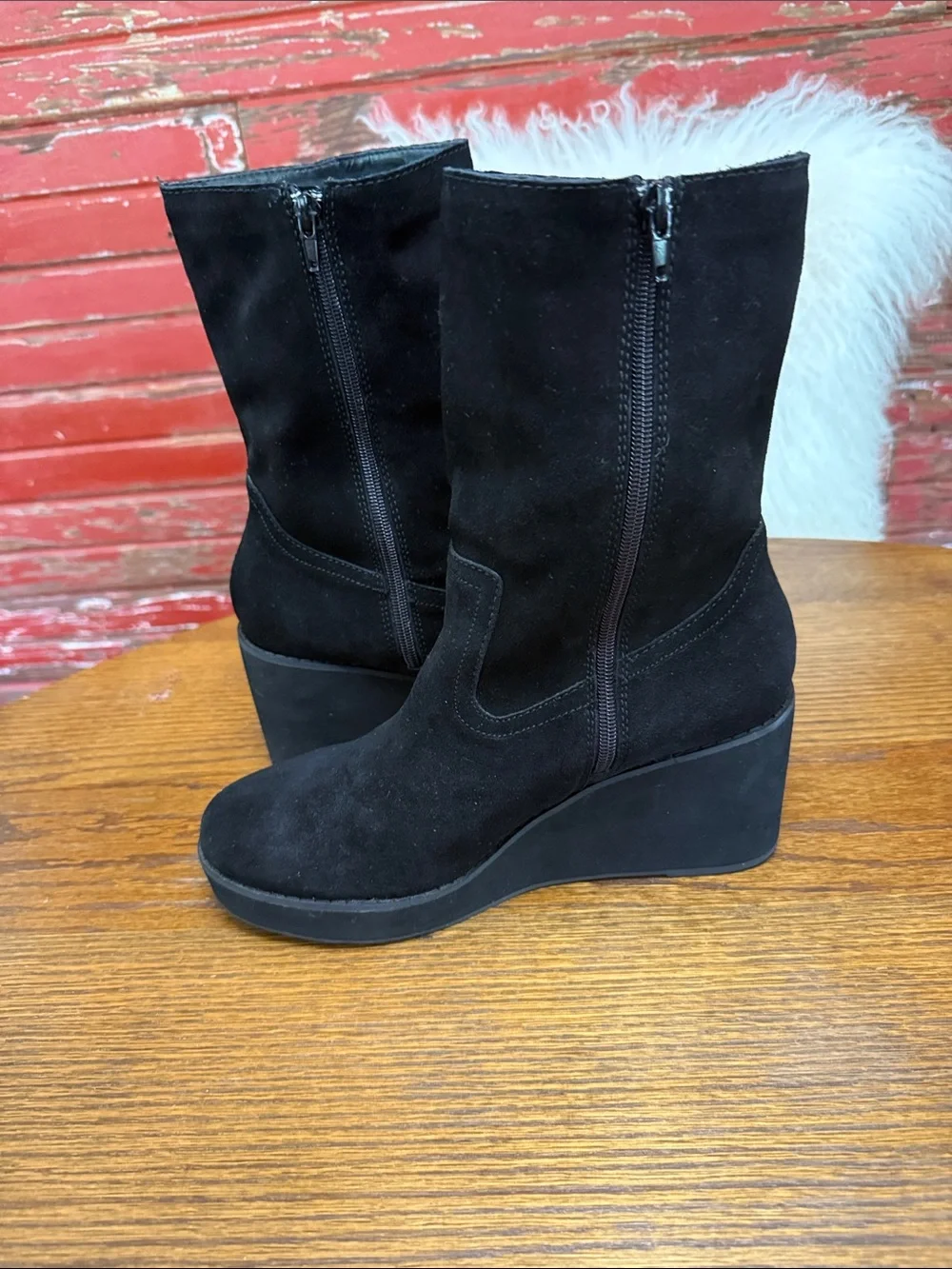 Comet Black Suede Wedge Ankle Boots - Women